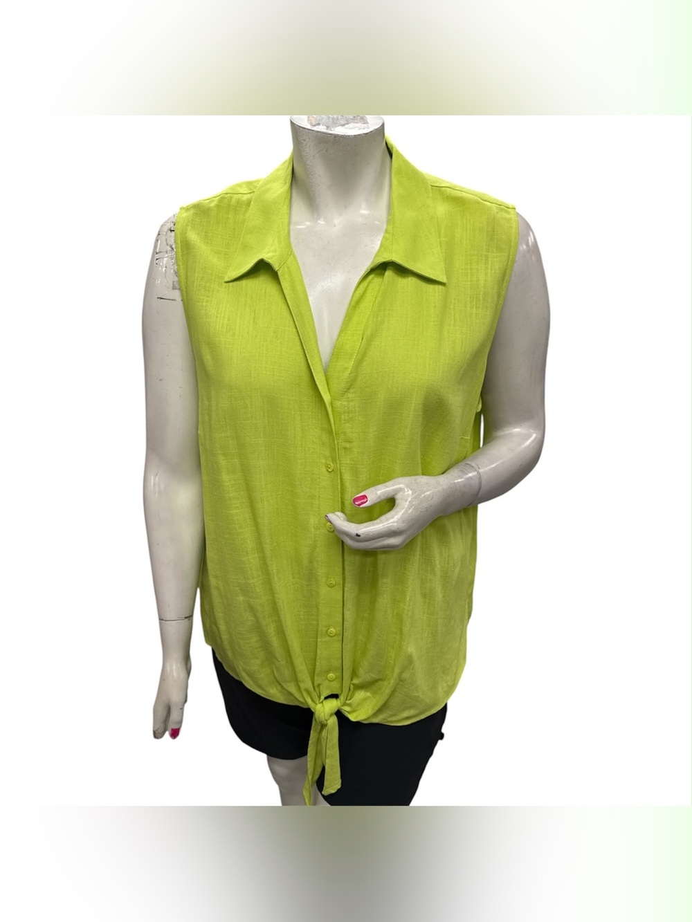 Laura NWT Sleeveless Tie-Front Button-Down Top in Bright Lime Size 3X